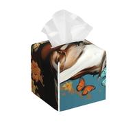 Pu Leather Cube Tissue Box Holders Modern Waterproof Square Tissue Box Cover A Horse With Flowers And Butterflies On Its Head Facial Paper Holder For Bathroom Kitchen Nightstand Office Home Decor