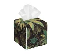 Pu Leather Cube Tissue Box Holders Modern Waterproof Square Tissue Box Cover A Puff In Time Weed Marijuana Facial Paper Holder For Bathroom Kitchen Nightstand Office Home Decor