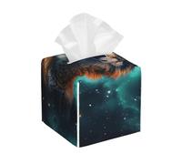 Pu Leather Cube Tissue Box Holders Modern Waterproof Square Tissue Box Cover A Wolf Stands in Front of The Starry Sky Facial Paper Holder for Bathroom Kitchen Nightstand Office Home Decor