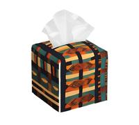 Pu Leather Cube Tissue Box Holders Modern Waterproof Square Tissue Box Cover African Classic Weave Facial Paper Holder for Bathroom Kitchen Nightstand Office Home Decor