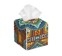 Pu Leather Cube Tissue Box Holders Modern Waterproof Square Tissue Box Cover African Style Textile Pattern Facial Paper Holder for Bathroom Kitchen Nightstand Office Home Decor