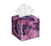 Pu Leather Cube Tissue Box Holders Modern Waterproof Square Tissue Box Cover All Butterflies Are On Purple Background Facial Paper Holder For Bathroom Kitchen Nightstand Office Home Decor