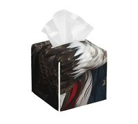 Pu Leather Cube Tissue Box Holders Modern Waterproof Square Tissue Box Cover American Bald Eagle Sitting On Flag Ribbon Facial Paper Holder For Bathroom Kitchen Nightstand Office Home Decor