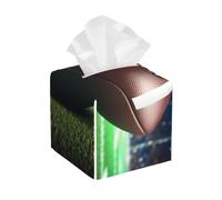 Pu Leather Cube Tissue Box Holders Modern Waterproof Square Tissue Box Cover American Football Facial Paper Holder for Bathroom Kitchen Nightstand Office Home Decor