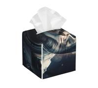 Pu Leather Cube Tissue Box Holders Modern Waterproof Square Tissue Box Cover Astronaut Cat In Space Facial Paper Holder For Bathroom Kitchen Nightstand Office Home Decor