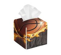 Pu Leather Cube Tissue Box Holders Modern Waterproof Square Tissue Box Cover Basketball in Fire Facial Paper Holder for Bathroom Kitchen Nightstand Office Home Decor