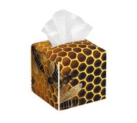 Pu Leather Cube Tissue Box Holders Modern Waterproof Square Tissue Box Cover Bees On Hive Facial Paper Holder For Bathroom Kitchen Nightstand Office Home Decor
