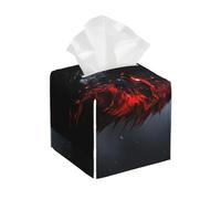 Pu Leather Cube Tissue Box Holders Modern Waterproof Square Tissue Box Cover Big Black Wolf With Red Eyes Facial Paper Holder For Bathroom Kitchen Nightstand Office Home Decor