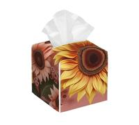 Pu Leather Cube Tissue Box Holders Modern Waterproof Square Tissue Box Cover Big Sunflower On Pink Background Facial Paper Holder For Bathroom Kitchen Nightstand Office Home Decor