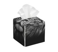 Pu Leather Cube Tissue Box Holders Modern Waterproof Square Tissue Box Cover Black And White Lion Head Facial Paper Holder For Bathroom Kitchen Nightstand Office Home Decor