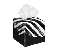 Pu Leather Cube Tissue Box Holders Modern Waterproof Square Tissue Box Cover Black And White Striped Heart Facial Paper Holder For Bathroom Kitchen Nightstand Office Home Decor