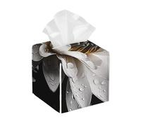 Pu Leather Cube Tissue Box Holders Modern Waterproof Square Tissue Box Cover Black And White Water Lily Facial Paper Holder For Bathroom Kitchen Nightstand Office Home Decor