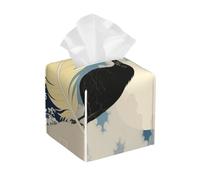 Pu Leather Cube Tissue Box Holders Modern Waterproof Square Tissue Box Cover Black Raven Moon Print Facial Paper Holder for Bathroom Kitchen Nightstand Office Home Decor