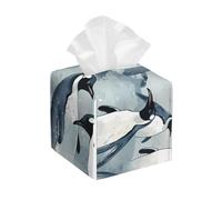 Pu Leather Cube Tissue Box Holders Modern Waterproof Square Tissue Box Cover Black White Penguin Facial Paper Holder For Bathroom Kitchen Nightstand Office Home Decor