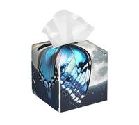 Pu Leather Cube Tissue Box Holders Modern Waterproof Square Tissue Box Cover Blue Butterfly and Moon Facial Paper Holder for Bathroom Kitchen Nightstand Office Home Decor