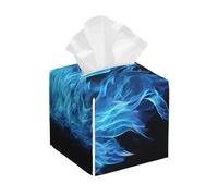 Pu Leather Cube Tissue Box Holders Modern Waterproof Square Tissue Box Cover Blue Flame Facial Paper Holder For Bathroom Kitchen Nightstand Office Home Decor