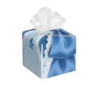 Pu Leather Cube Tissue Box Holders Modern Waterproof Square Tissue Box Cover Blue Floral Bow Facial Paper Holder for Bathroom Kitchen Nightstand Office Home Decor