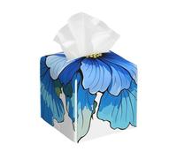 Pu Leather Cube Tissue Box Holders Modern Waterproof Square Tissue Box Cover Blue Hibiscus Flower Facial Paper Holder for Bathroom Kitchen Nightstand Office Home Decor