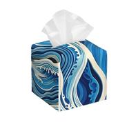 Pu Leather Cube Tissue Box Holders Modern Waterproof Square Tissue Box Cover Blue Wave Painting Facial Paper Holder for Bathroom Kitchen Nightstand Office Home Decor