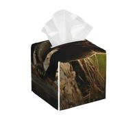 Pu Leather Cube Tissue Box Holders Modern Waterproof Square Tissue Box Cover Brown Bear Facial Paper Holder For Bathroom Kitchen Nightstand Office Home Decor