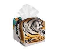 Pu Leather Cube Tissue Box Holders Modern Waterproof Square Tissue Box Cover Butterfly and Tiger Facial Paper Holder for Bathroom Kitchen Nightstand Office Home Decor