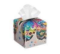 Pu Leather Cube Tissue Box Holders Modern Waterproof Square Tissue Box Cover Butterfly Drip Spray Watercolor Facial Paper Holder for Bathroom Kitchen Nightstand Office Home Decor