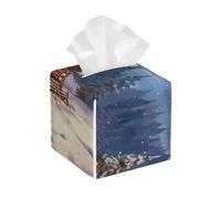 Pu Leather Cube Tissue Box Holders Modern Waterproof Square Tissue Box Cover Cabin In The Woods Facial Paper Holder For Bathroom Kitchen Nightstand Office Home Decor