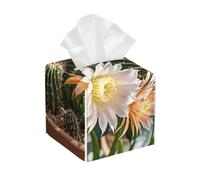 Pu Leather Cube Tissue Box Holders Modern Waterproof Square Tissue Box Cover Cactus Flower Pot Facial Paper Holder for Bathroom Kitchen Nightstand Office Home Decor