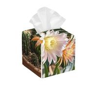 Pu Leather Cube Tissue Box Holders Modern Waterproof Square Tissue Box Cover Cactus Flower Pot Facial Paper Holder for Bathroom Kitchen Nightstand Office Home Decor