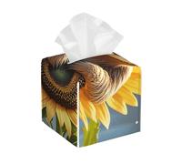 Pu Leather Cube Tissue Box Holders Modern Waterproof Square Tissue Box Cover Cartoon Sloth Sitting On Sunflower Facial Paper Holder for Bathroom Kitchen Nightstand Office Home Decor