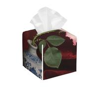 Pu Leather Cube Tissue Box Holders Modern Waterproof Square Tissue Box Cover Charming Pink Rose Facial Paper Holder for Bathroom Kitchen Nightstand Office Home Decor