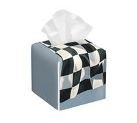 Pu Leather Cube Tissue Box Holders Modern Waterproof Square Tissue Box Cover Checkered Flag Racing Facial Paper Holder for Bathroom Kitchen Nightstand Office Home Decor