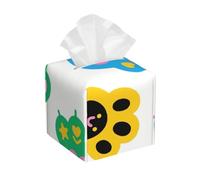 Pu Leather Cube Tissue Box Holders Modern Waterproof Square Tissue Box Cover Colorful Doodle Cute Paw Print Facial Paper Holder for Bathroom Kitchen Nightstand Office Home Decor