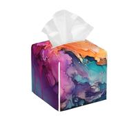 Pu Leather Cube Tissue Box Holders Modern Waterproof Square Tissue Box Cover Colorful Watercolor Painting Facial Paper Holder For Bathroom Kitchen Nightstand Office Home Decor
