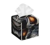 Pu Leather Cube Tissue Box Holders Modern Waterproof Square Tissue Box Cover Cool Evil Skull Facial Paper Holder For Bathroom Kitchen Nightstand Office Home Decor