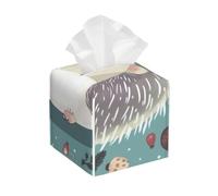 Pu Leather Cube Tissue Box Holders Modern Waterproof Square Tissue Box Cover Cute Cartoon Hedgehog Facial Paper Holder For Bathroom Kitchen Nightstand Office Home Decor