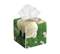 Pu Leather Cube Tissue Box Holders Modern Waterproof Square Tissue Box Cover Cute Cartoon Sheep Facial Paper Holder For Bathroom Kitchen Nightstand Office Home Decor