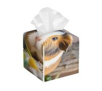 Pu Leather Cube Tissue Box Holders Modern Waterproof Square Tissue Box Cover Cute Guineapig Facial Paper Holder for Bathroom Kitchen Nightstand Office Home Decor