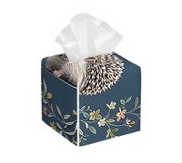 Pu Leather Cube Tissue Box Holders Modern Waterproof Square Tissue Box Cover Cute Little Hedgehog Facial Paper Holder for Bathroom Kitchen Nightstand Office Home Decor