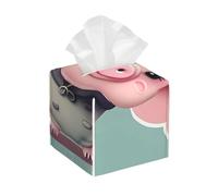 Pu Leather Cube Tissue Box Holders Modern Waterproof Square Tissue Box Cover Cute Pig Facial Paper Holder for Bathroom Kitchen Nightstand Office Home Decor
