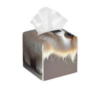 Pu Leather Cube Tissue Box Holders Modern Waterproof Square Tissue Box Cover Cute Pomeranian Facial Paper Holder for Bathroom Kitchen Nightstand Office Home Decor