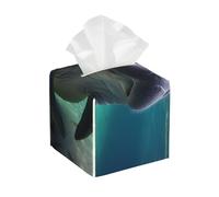 Pu Leather Cube Tissue Box Holders Modern Waterproof Square Tissue Box Cover Cute Sea Animal Manatee Facial Paper Holder For Bathroom Kitchen Nightstand Office Home Decor