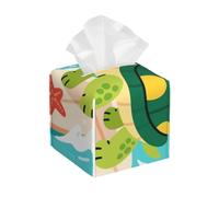 Pu Leather Cube Tissue Box Holders Modern Waterproof Square Tissue Box Cover Cute Turtle Facial Paper Holder for Bathroom Kitchen Nightstand Office Home Decor