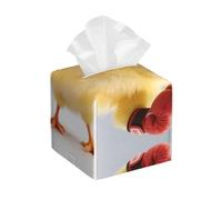Pu Leather Cube Tissue Box Holders Modern Waterproof Square Tissue Box Cover Cute Yellow Boxing Chick Facial Paper Holder For Bathroom Kitchen Nightstand Office Home Decor