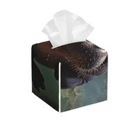 Pu Leather Cube Tissue Box Holders Modern Waterproof Square Tissue Box Cover Diving Hippo Facial Paper Holder For Bathroom Kitchen Nightstand Office Home Decor