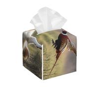 Pu Leather Cube Tissue Box Holders Modern Waterproof Square Tissue Box Cover Dog Catching Pheasant Facial Paper Holder for Bathroom Kitchen Nightstand Office Home Decor