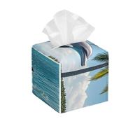 Pu Leather Cube Tissue Box Holders Modern Waterproof Square Tissue Box Cover Dolphins and Palm Trees Facial Paper Holder for Bathroom Kitchen Nightstand Office Home Decor