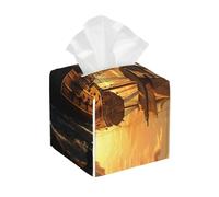 Pu Leather Cube Tissue Box Holders Modern Waterproof Square Tissue Box Cover Fantasy Pirate Ship Facial Paper Holder For Bathroom Kitchen Nightstand Office Home Decor