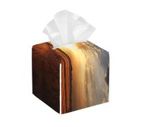 Pu Leather Cube Tissue Box Holders Modern Waterproof Square Tissue Box Cover Field Sunrise Facial Paper Holder For Bathroom Kitchen Nightstand Office Home Decor