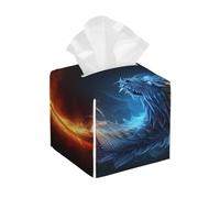 Pu Leather Cube Tissue Box Holders Modern Waterproof Square Tissue Box Cover Fire And Ice Dragons Facial Paper Holder For Bathroom Kitchen Nightstand Office Home Decor